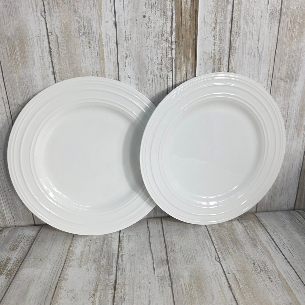 Mikasa Swirl White Bone China Salad Plates Set of 2 Ribbed Rim 8.5 Inch